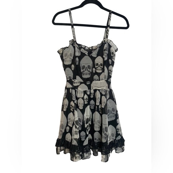 Tripp NYC Skull Grunge V Neck Black Gothic Lolita Baby Doll Dress Small - Picture 9 of 14